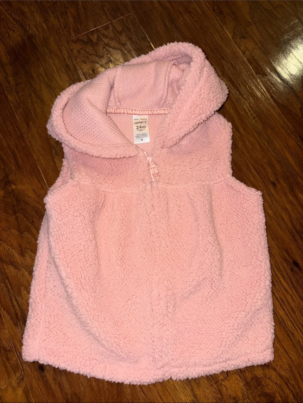 Carter's Pink Sherpa Hooded Vest and Striped Leggings 24 Months
